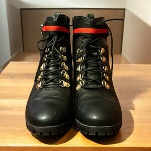 JustFab Black and Red Lace-Up Zipper Up The Side Boots